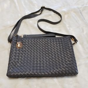 Crossbody Grey Leather Purse with Copper Hardware